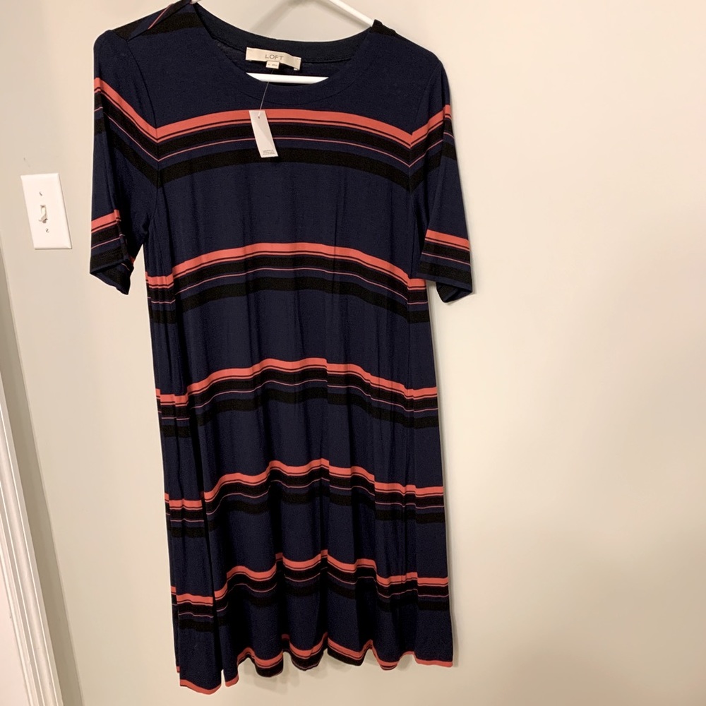 Loft- navy and red striped dress